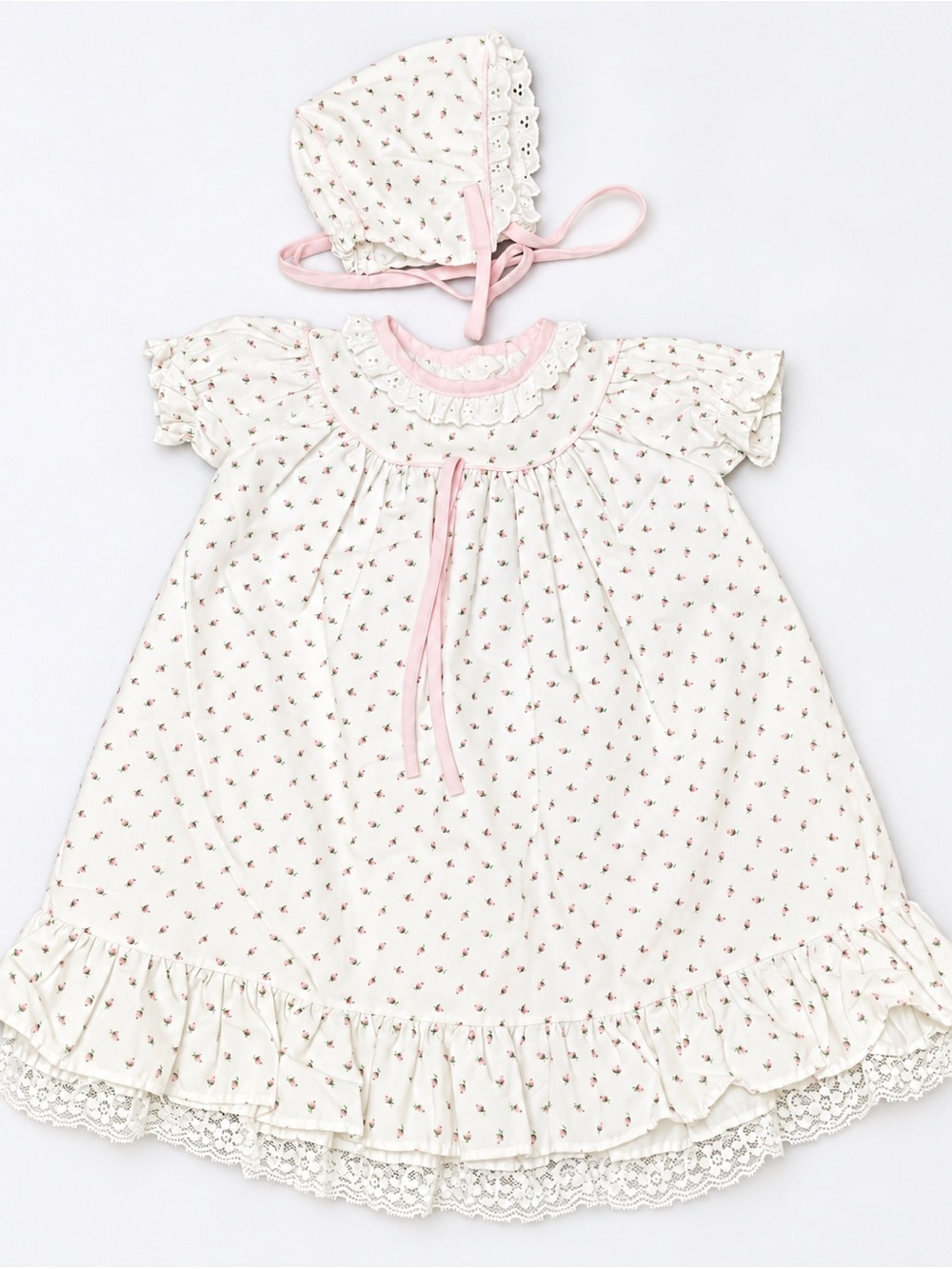 Vintage 1990s Alexis Baby Girl Floral Dress Bonnet Bloomers 3 Pc 6-10 lbs
